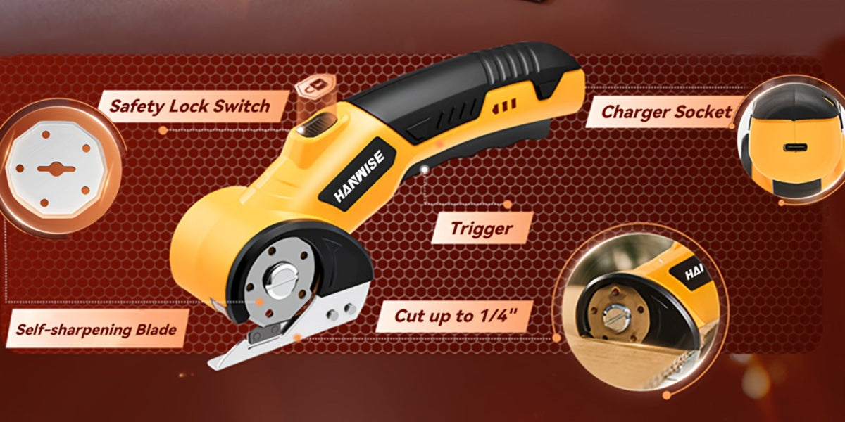 Electric Scissors Cordless 4.2V Rotary Cutter with 2000mAh Battery – 10000 RPM, Safety Lock, LED Light, Anti-Slip Handle, Fabric Cutting Machine for Clothing, Cardboard, Carpet, Leather & Craft Projects