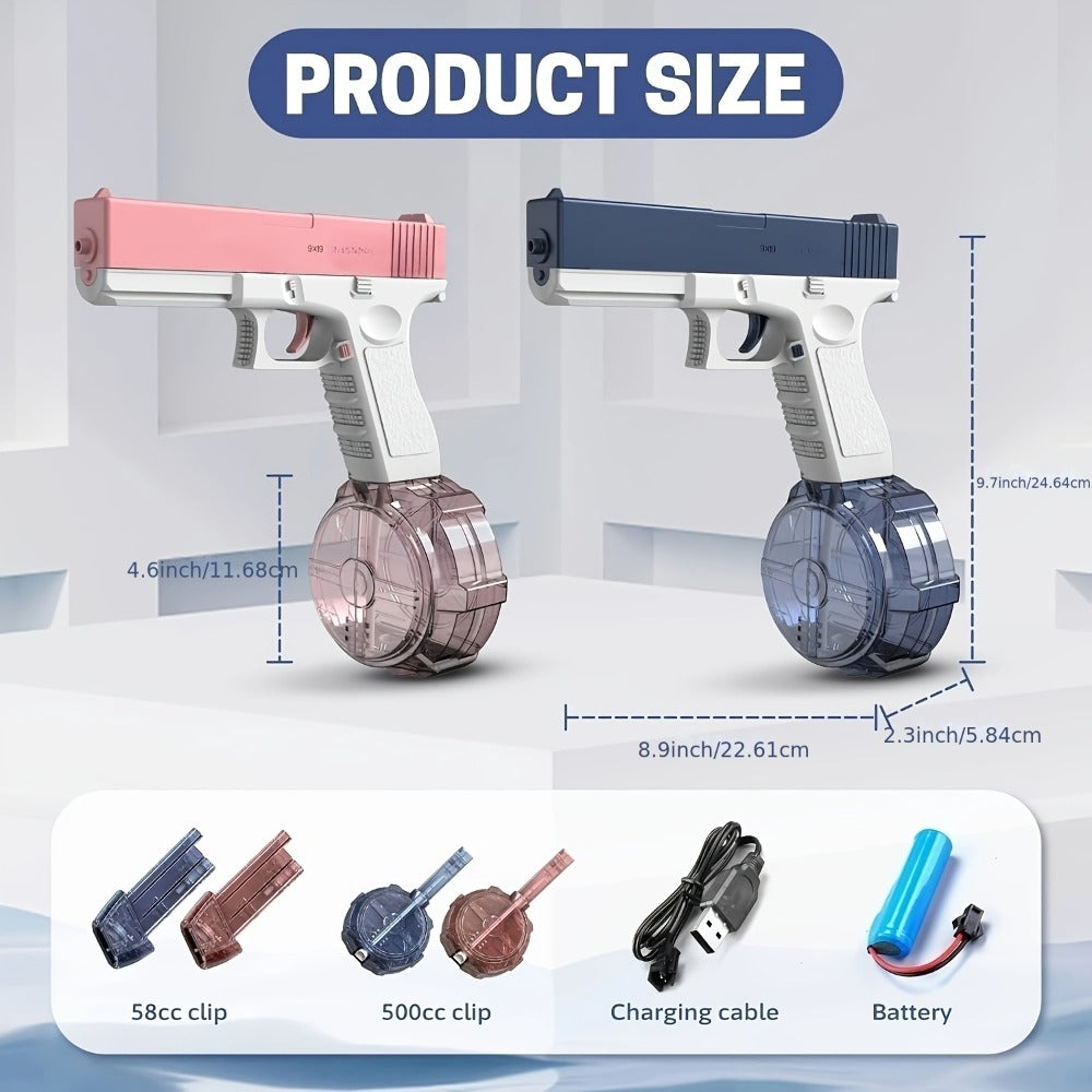 Dual-Magazine Automatic Water Gun in Blue or Pink for Outdoor Play