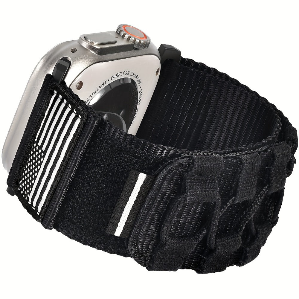 Rugged Nylon Apple Watch Band Men Sport Loop Soft Woven Adjustable Hook Loop Strap Compatible with Apple Watch Ultra 3 2 1 Series 1-11 SE 42mm 44mm 45mm 46mm 49mm Army Green Black Blue Orange Outdoor Hiking Gym