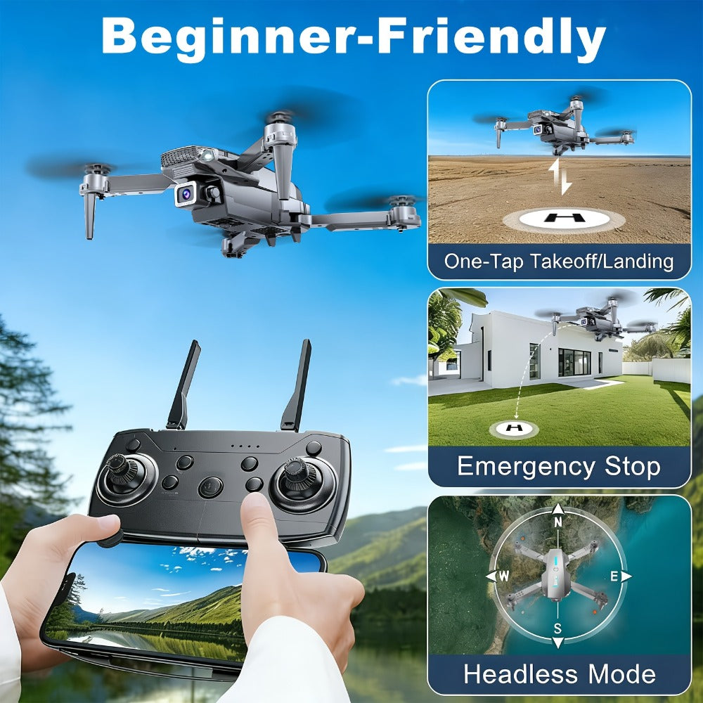 Foldable HD Camera Drone Free Storage Bag USB-C Charging 3D Flips Single or Dual Camera Built-in Screen Remote | Beginner Vlogging Aerial Photography Quadcopter Gift for Kids Teens Adults