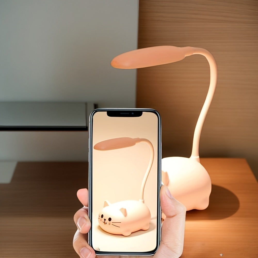 Cute Animal LED Night Light – Mini Cartoon Table Lamp, Foldable USB Rechargeable, Portable Desk Reading Light for Bedroom Kids Room, Blue Bunny Cat Styles, Kawaii Room Decor Lamp