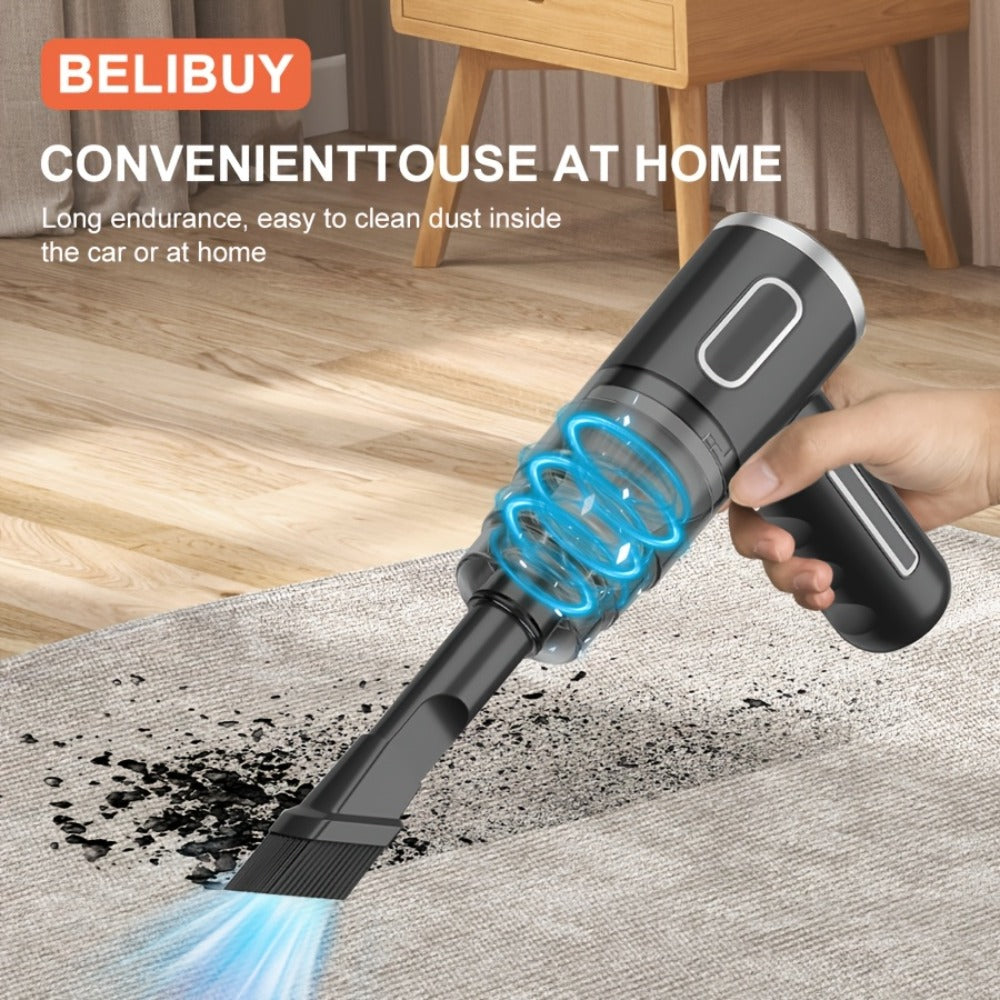 Cordless Mini Vacuum Cleaner 3KPa Strong Suction, USB-Powered Portable Handheld Vacuum with Long Reach Tube & Brush Heads, Lightweight Compact Design for Car, Home, Office, Keyboard, Electronics