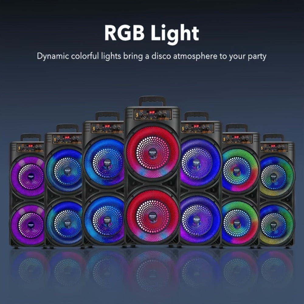 Dual 8.5" Subwoofer Party Speaker 6000W with RGB Lights | Portable Wireless Bluetooth 5.0, TWS Stereo Pairing, FM Radio, Built-in Mic, USB Rechargeable – Outdoor & Indoor Party Boombox