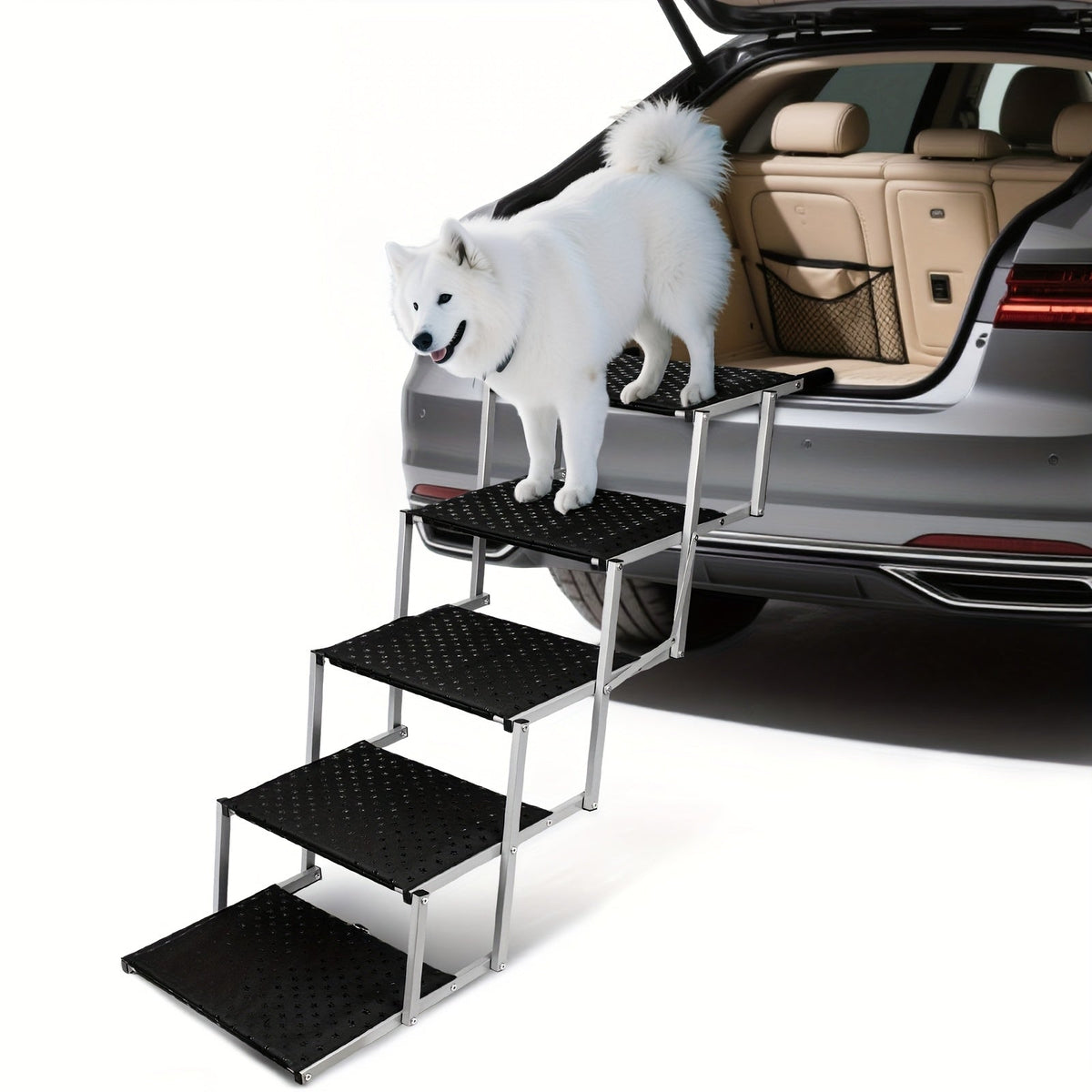 Dog Ramp for Cars Portable Folding Pet Stairs for SUV Trucks & Large Dogs - Non-Slip Surface Reinforced Steps Supports Up to 200 lb, 5-Step & 6-Step Lightweight Dog Car Ramp