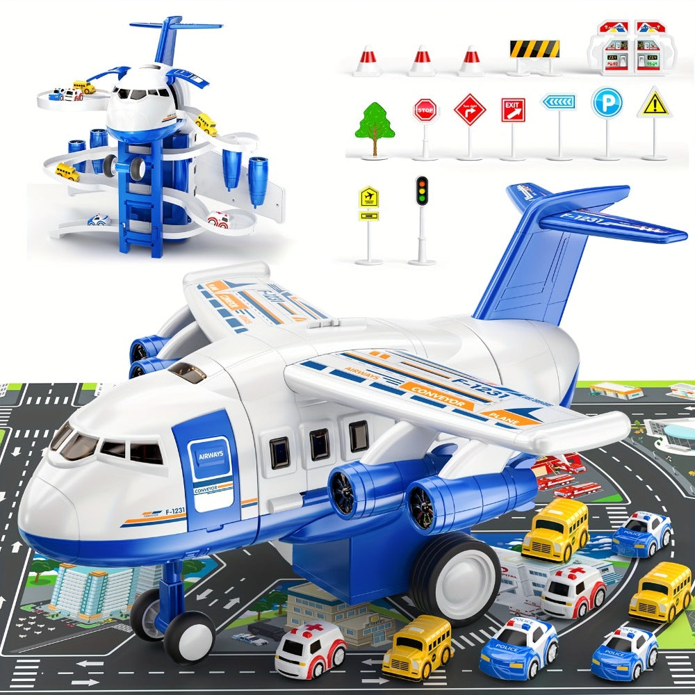 Kids Airplane Toy with LED Lights & Music – Friction Powered Passenger Plane