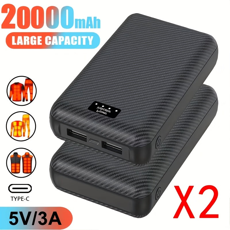 20000mAh Heated Vest Power Bank 5V 3A – Battery Pack for Heated Jacket, Scarf, Socks & Gloves, USB-C Input, Li-Polymer, Winter Heated Clothing Power Supply for Skiing, Hunting & Outdoor Work
