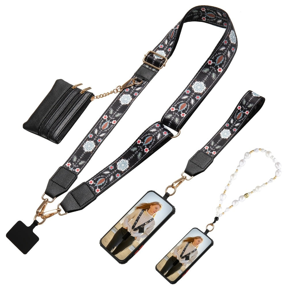 Phone Lanyard Crossbody Strap with Zipper Pouch & Beaded Charm Adjustable Hands-Free Cell Phone Shoulder Strap – Universal Fit for Most Smartphones Women Teens Travel Daily