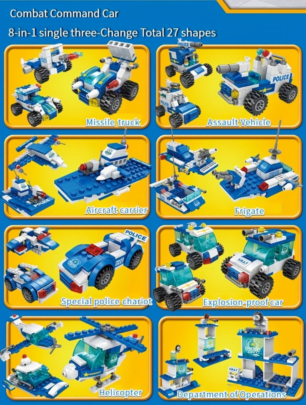City Police Building Block Set, 700 Pieces with Patrol Vehicles