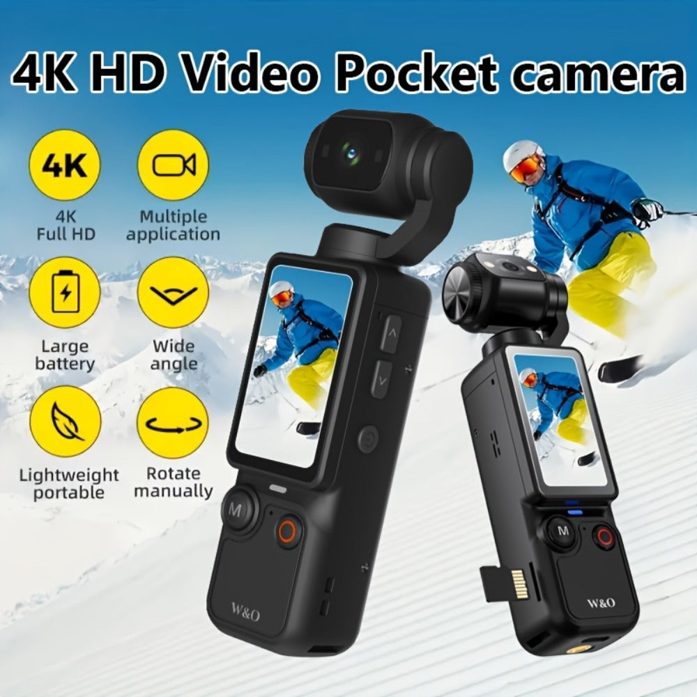 4K Pocket Camera with 180° Rotating Lens, 100MP, 2000mAh Battery & 32GB Card – 1.9" Screen, USB-C Charging, Webcam Function, Mini Compact Cam for Outdoor Sports, Cycling & Vlogging
