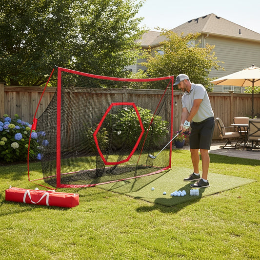 Sports Practice Net for Home and Backyard, 7 x 10 ft Golf or 7 x 7 ft Baseball Style