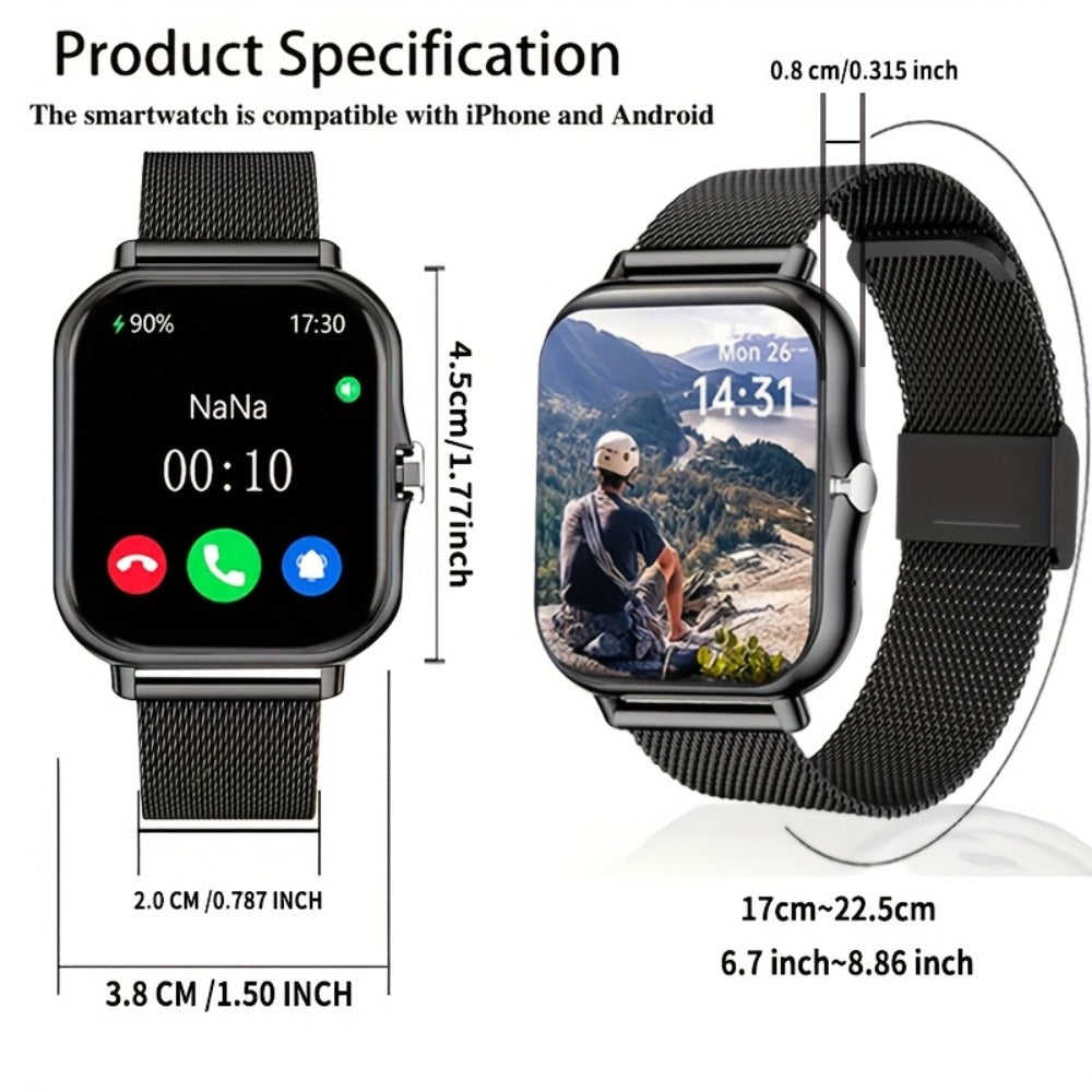 Gift Smartwatch Metal Strap – Wireless Calling, Music Player, App Notifications, Sports Mode, USB Rechargeable – Elegant Watch Gift for Women & Men Pink Black Silver Gold Android & iPhone
