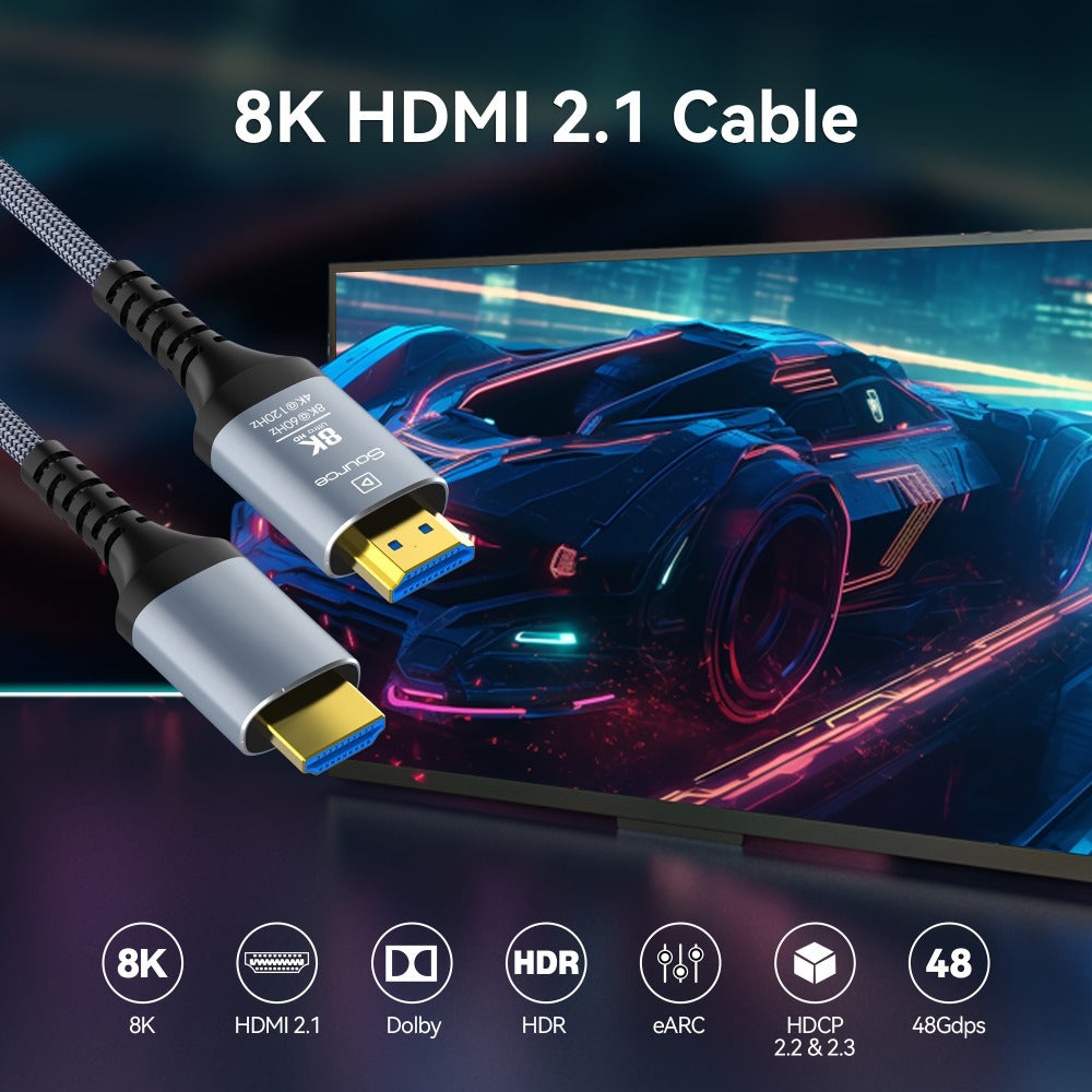 Long Fiber Optic HDMI Cable 32FT 50FT 65FT 100FT – HDMI 2.1 48Gbps 8K60Hz 4K120Hz HDR eARC HDCP 2.2 Slim Braided Cord, No Signal Loss, Compatible with PS5 Xbox TV Monitor Projector