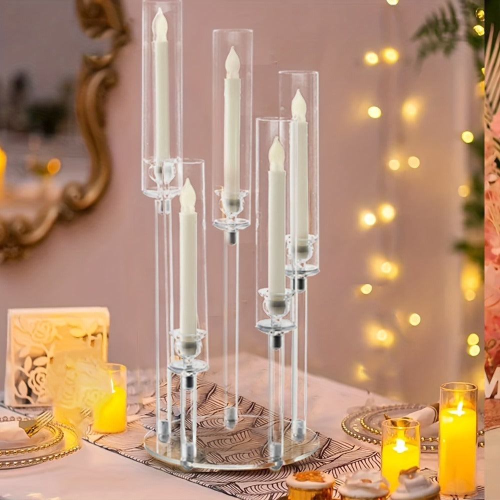 Acrylic Candelabra Candle Holder – Clear Crystal 5-Arm & 6-Arm Taper Candlestick Holders for Wedding Centerpiece, Dining Table, Party & Anniversary Decor