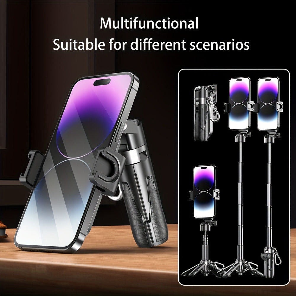 DSLR-Style Grip Selfie Stick Tripod 3-in-1 with 16 Inch Extendable Arm One-Click Unfold Stand & Wireless Bluetooth Remote – Portable Phone Stand for Concerts Hiking Desktop Live Streaming iPhone Android