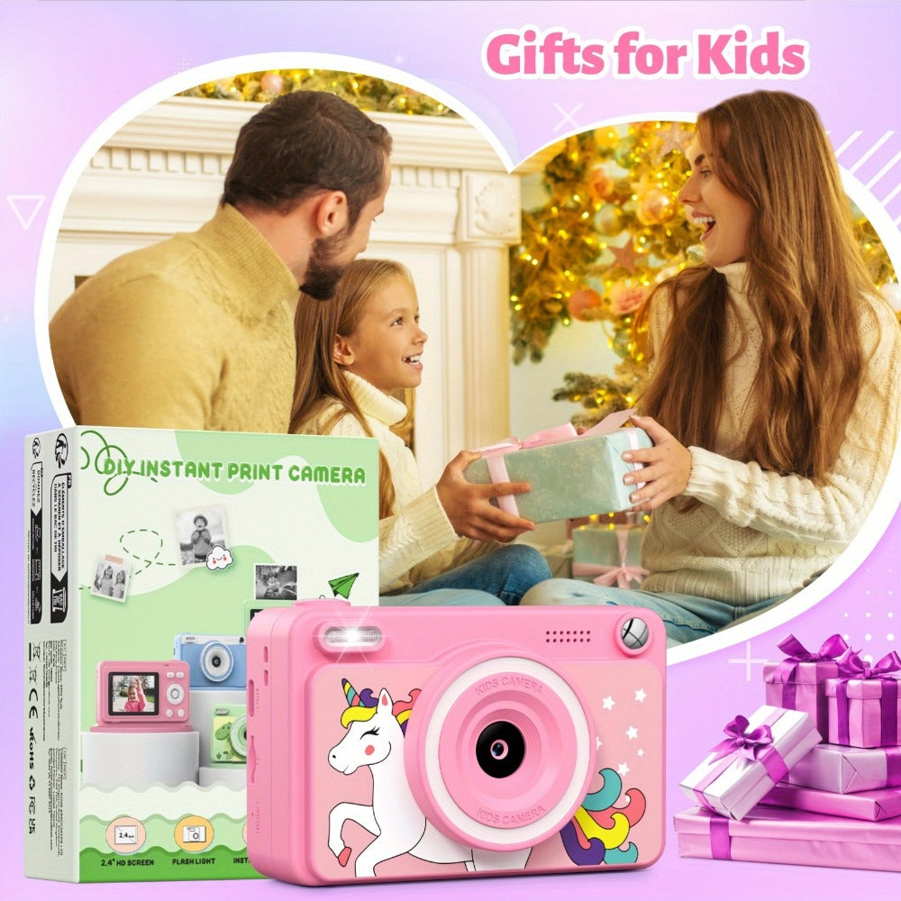 Kids Instant Print Camera 1080P HD, Polaroid Style Photo Printer Camera for Kids with 5 Rolls Paper & 32GB Card, Birthday Christmas Gift for Boys & Girls Ages 3-14, Green, Blue, Pink