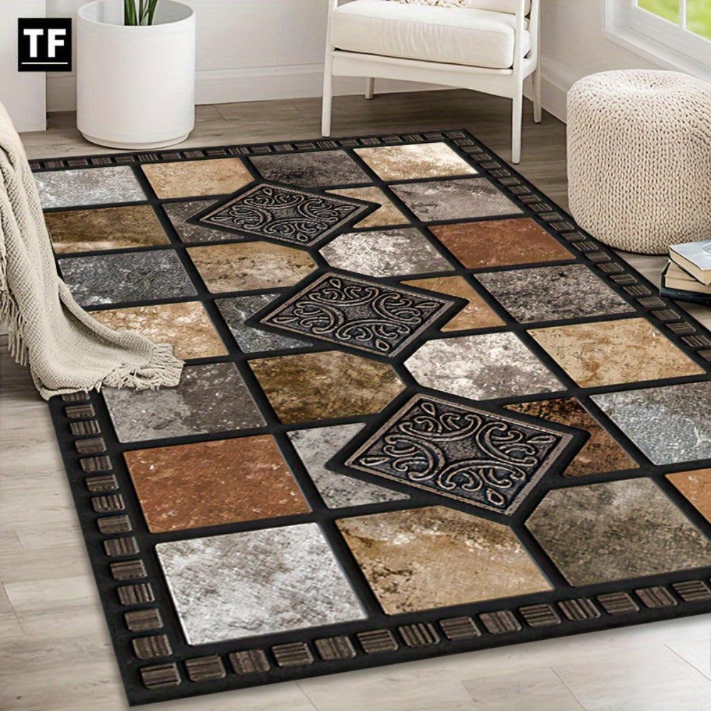 Marble Print Area Rug Luxury Soft – Non-Slip Indoor Outdoor Carpet for Living Room, Bedroom & Entryway, Warm Cozy Tile Pattern Floor Mat, 56x80 Inches
