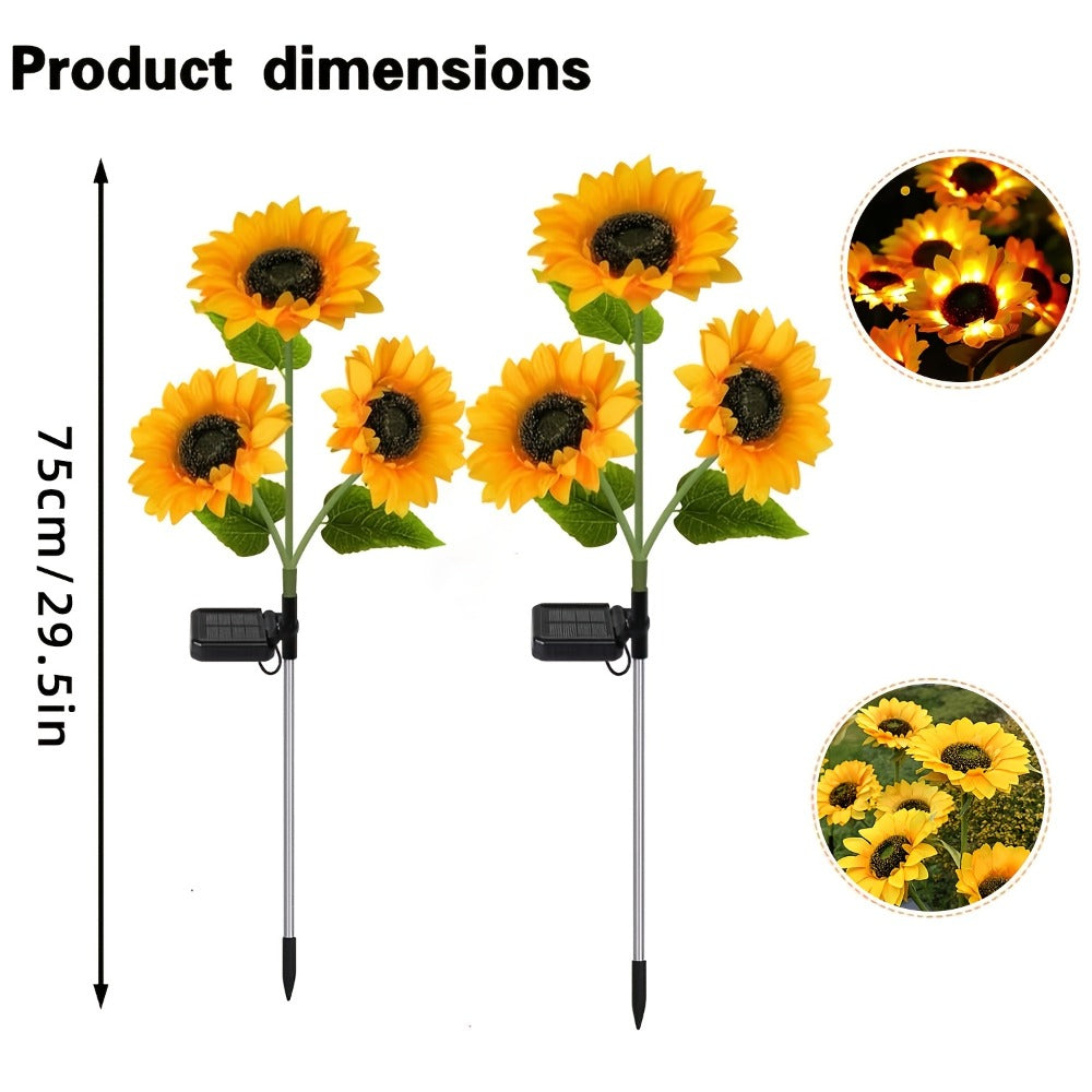 Sunflower Solar Garden Stake Lights 2 Pack - 6 LED Flower Shaped Outdoor Lawn Lights, Dusk to Dawn Auto On/Off, Weatherproof Patio Courtyard Landscape Decor, Mother's Day Birthday Gift for Mom