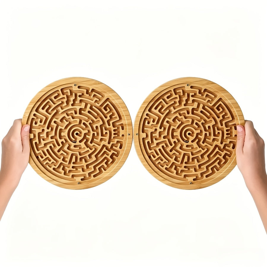 Wooden Maze Balance Board with Steel Ball, Handheld Puzzle Game in 1 or 2 Packs