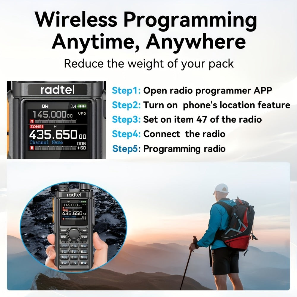 Tri-Band Ham Radio Handheld Walkie Talkie Radtel RT-910B, 6M VHF UHF Air Band Two-Way Radio, APP Programming, NOAA Weather Alert, 960 Memory Channels, USB-C Charging, Long Range Transceiver for Outdoor Camping Hiking Survival Aviation Enthusiasts
