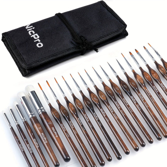 Miniature Paint Brush Set with Cloth Roll for Fine Detail and Model Painting
