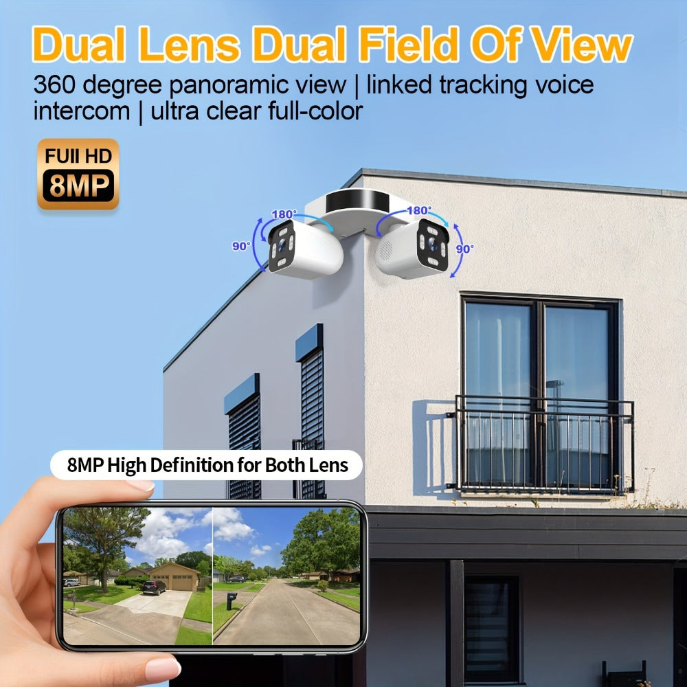 8MP Dual Lens PTZ Security Camera Outdoor Indoor WiFi Wireless Surveillance Camera 360° Panoramic View Corner Mount Full Color Night Vision Waterproof IP66