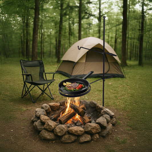 Camping Grill Set with Adjustable Grate, Pan & Carrying Bag, 3 Size Options