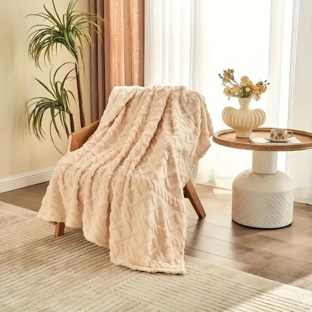 3D Plush Dense Weave Fleece Blanket – Ultra-Soft Warm Throw for Bed, Couch, Travel & Outdoor, Air-Conditioning Friendly, 3 Colors, 2 Sizes