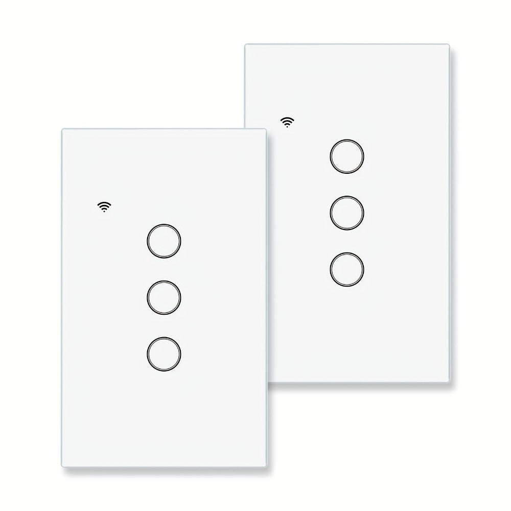 No Neutral Wire Smart Touch Wall Switch MOES WiFi 1/2/3 Gang Single Fire, Works with Alexa & Google Home, App Remote Control, 2.4GHz 110V White – 2 Pack 3 Pack Smart Light Switch