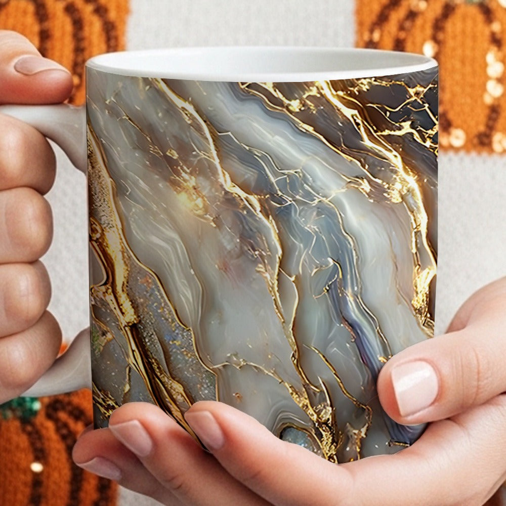 Agate Golden Vein Coffee Mug 11 Oz – Luxury Marble Pattern Ceramic Cup for Home & Office – Elegant Gift for Birthday, Mother's Day & Christmas – Black, White & Pink