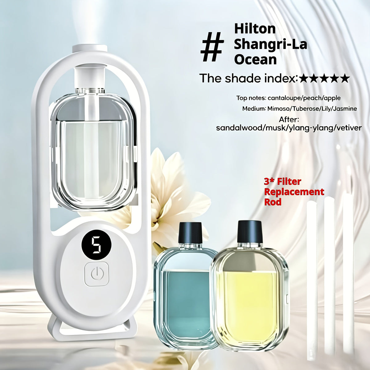 7-Color LED Aromatherapy Diffuser 150ml with USB Power, Ultrasonic Whisper-Quiet Mist, Timer Auto Shut-Off for Bedroom Office Yoga – Bundle with Hilton Gardenia Ocean Jasmine Shangri-La Oils