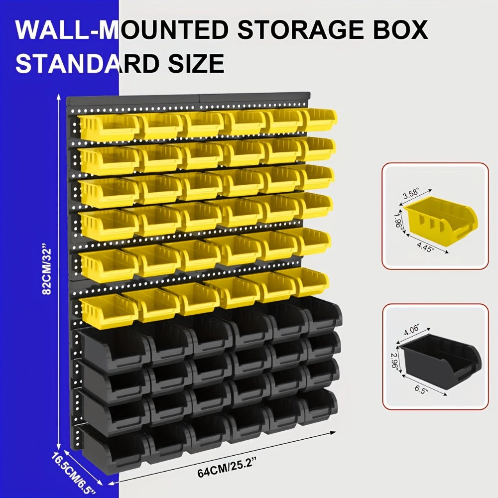 Wall Mounted Storage Bin Rack System – Heavy Duty Small Parts Organizer for Screws, Nuts, Bolts & Nails | Stackable Garage Workshop Tool Storage Rack | 30/60/90 Bins Hardware Organizer
