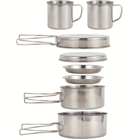 Camping Cookware Set, 8-Piece Stainless Steel Pots, Pans, Plates and Cups