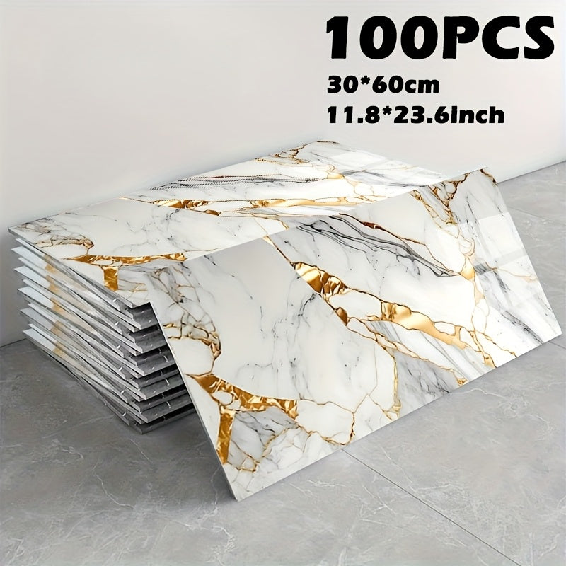 Peel and Stick Marble Tile Stickers – Self Adhesive Foam Wall Tiles for Bathroom Kitchen Office Bohemian Home Decor (50/100pcs, White/Gray/Black/Blue Gold)