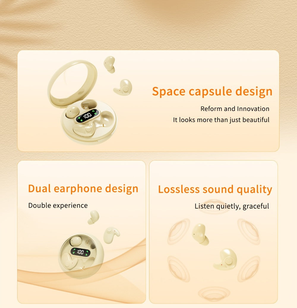 2-in-1 Wireless Earphones Couples Shared Audio Long Battery Life Clear Sound TV Movies Music Running Type-C Charging Condenser Mic Semi-Open iOS Android