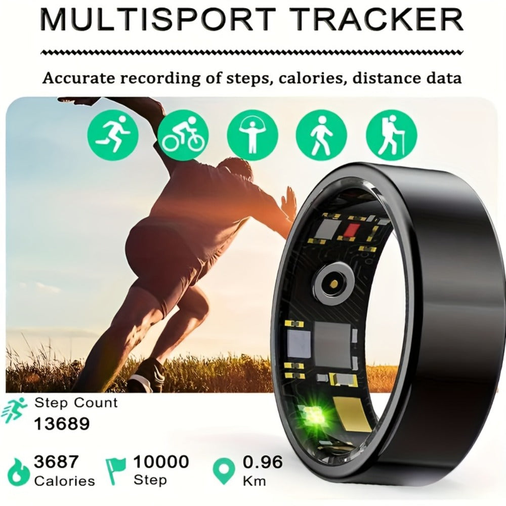 Smart Ring Fitness Tracker with Charging Case – Sleep Tracker Step Counter Distance Monitor for Women & Men | Sizes 7-13 | Black Silver Gold | iPhone & Android | USB Rechargeable | Health Gift
