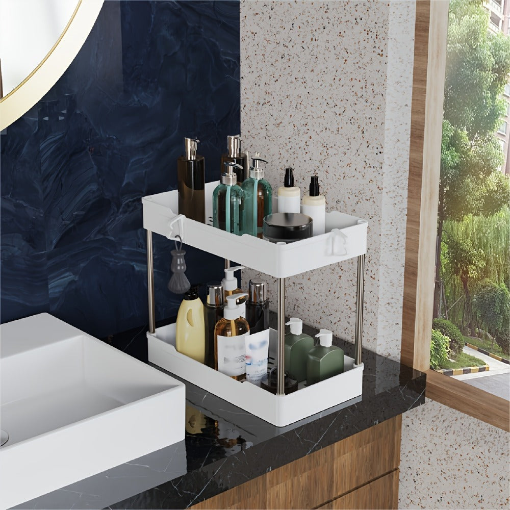 Under Sink Organizer 3-Pack 2-Tier Storage Rack – Bathroom Cabinet Organizer for Toiletries Cleaning Supplies Kitchen Spices