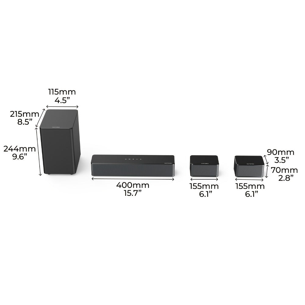 ULTIMEA 5.1 Channel Soundbar with Subwoofer & Adjustable Rear Surround Speakers, BASSMX Deep Bass Technology, SurroundX Algorithm, Movie Dialogue Music Modes, Remote Control – Home Theater Sound System for Smart TV (320W / 410W Dolby Atmos)