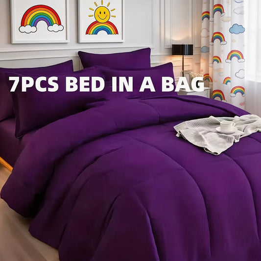 Comforter Set, 7-Piece Bed in a Bag with Satin-Like Feel, Full to King