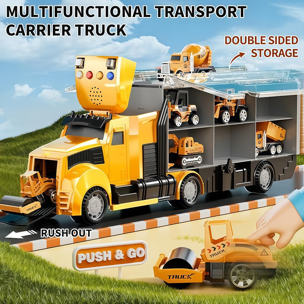 7-in-1 Diecast Construction Truck Toy Set with Excavator and Bulldozer