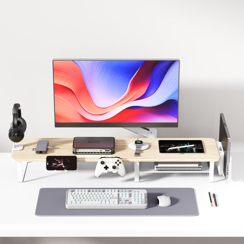 Monitor Stand Organizer with Headset Holder Phone Stand & Game Controller Holder, Versatile Desktop Riser for Computer Monitor Laptop, Gaming & Home Office Desk Organizer