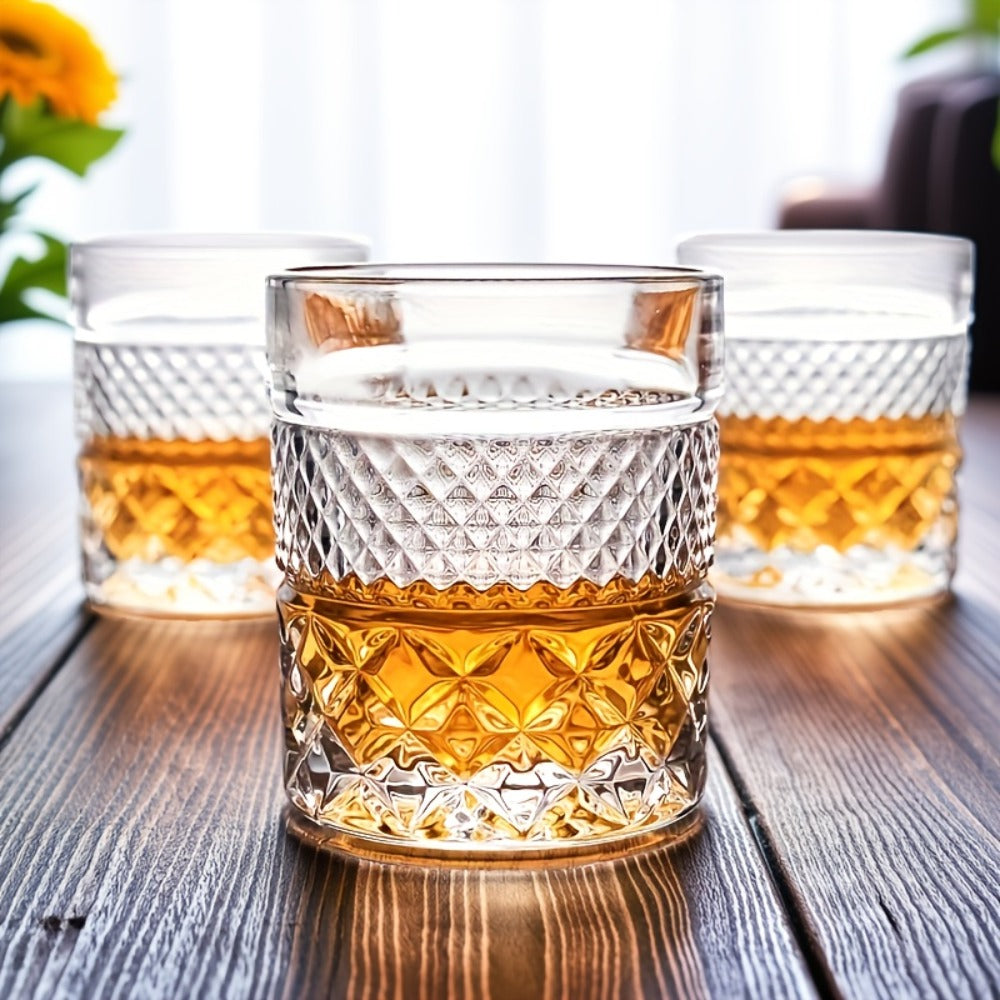 Italian Embossed Whiskey Glass – Handcrafted XO Cocktail Tumbler | Aesthetic Roostertail Bar Beer Water Glass for Home Bar Gifting Party