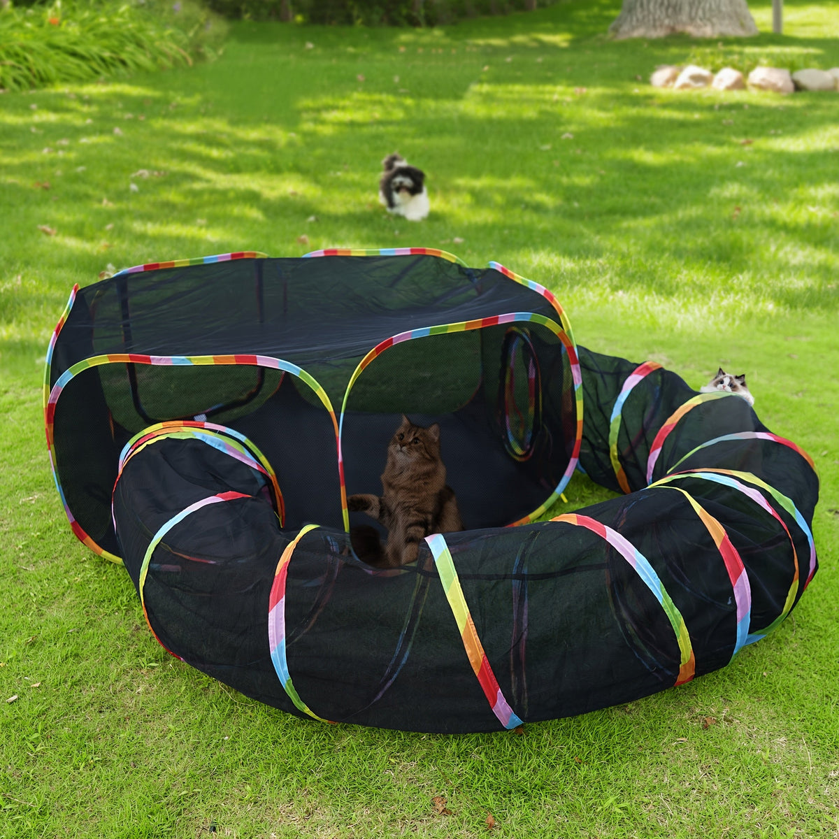 Outdoor Cat Enclosure with Play Tunnel - Portable Catio Tent & Cat Playpen for Indoor Cats, Cage-Free Outside Cat Run with Enclosed Tunnel, Safe Outdoor Exercise Space for Cats & Small Animals