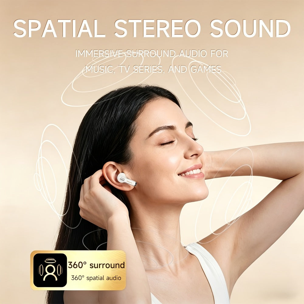 Philips Bluetooth 6.0 Semi-Open Back Wireless Earbuds, Ultra-Long Battery Life Noise Cancelling Rechargeable Lithium, Comfortable Sleek Design for Sports Gaming Universal Phone Compatible iPhone Android