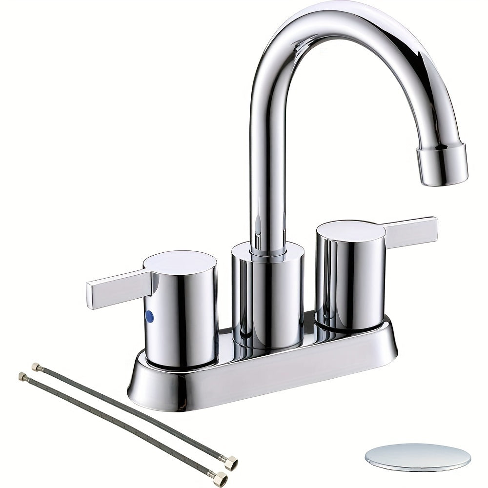 Bathroom Faucet 4-Inch 2-Handle Centerset – 360° Swivel Spout, Pop-Up Drain & Supply Lines Included, 2-3 Hole Vanity Sink Faucet for RV & Home, Brushed Gold, Matte Black, Nickel & Chrome
