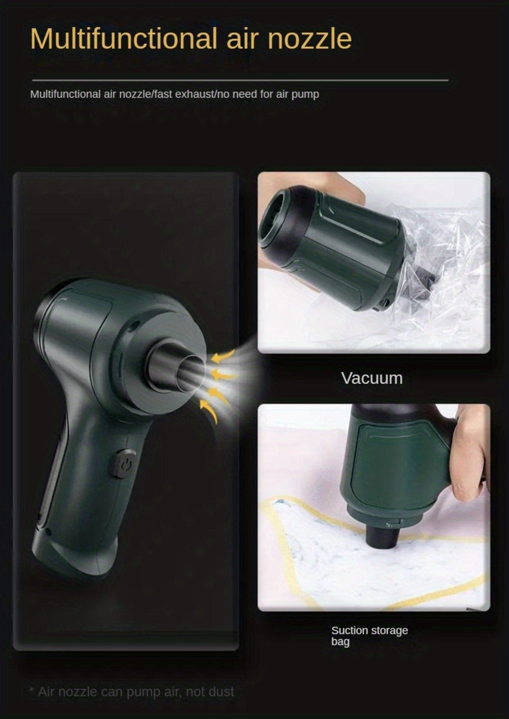 Cordless Handheld Vacuum Cleaner 3-in-1 Wireless with High Suction Power, Extended Battery Life – Portable Car & Home Vacuum for Dust, Debris & Pet Hair with Suction, Air Extraction & Blowing Modes