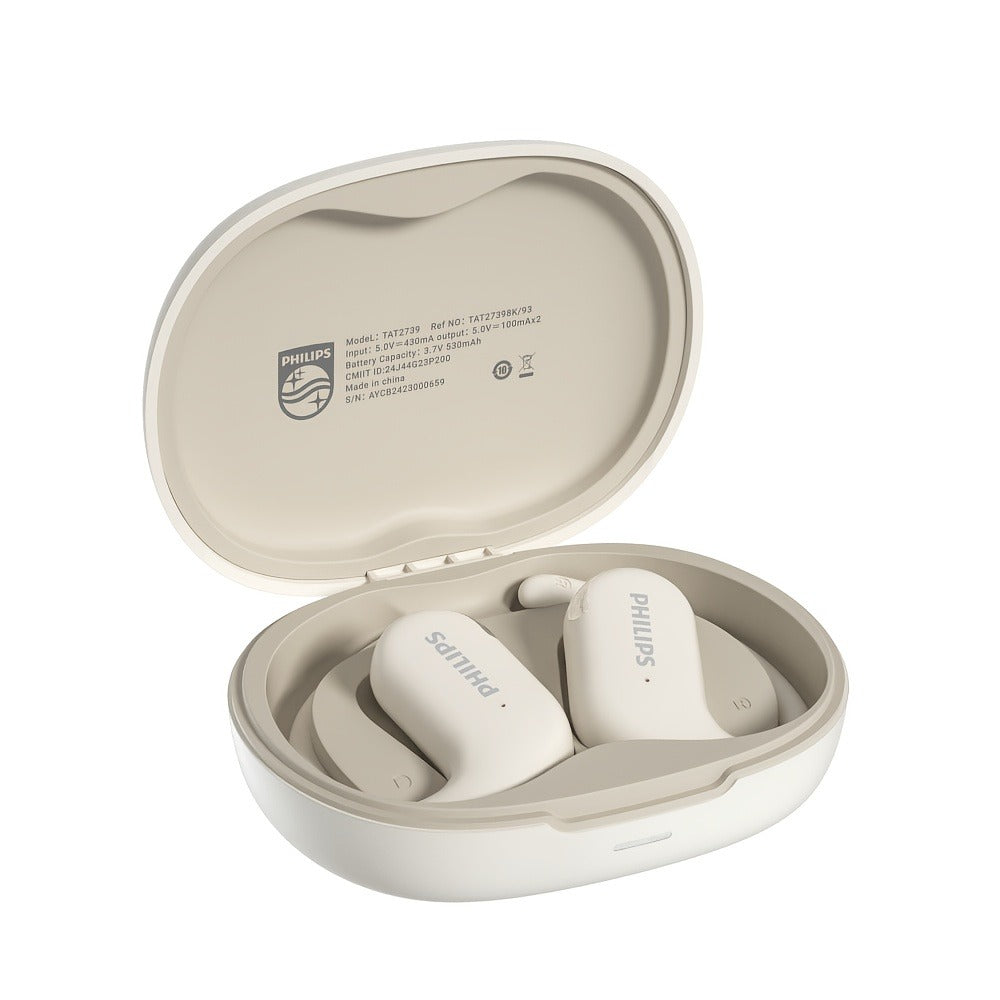 Philips TAT2739 Open Air Earbuds Wireless Bluetooth 5.3 Ear Hook Headphones with Wireless Charging Case – Non In-Ear Open-Back Design, Type-C, Tech Gift for Men Women