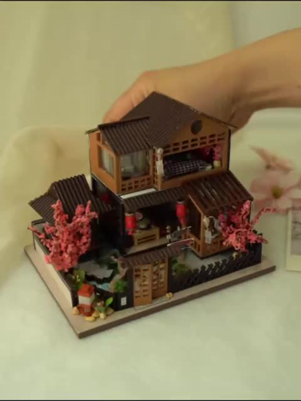 Sakura Garden Villa DIY Miniature House Kit, Wooden Cherry Blossom Scene