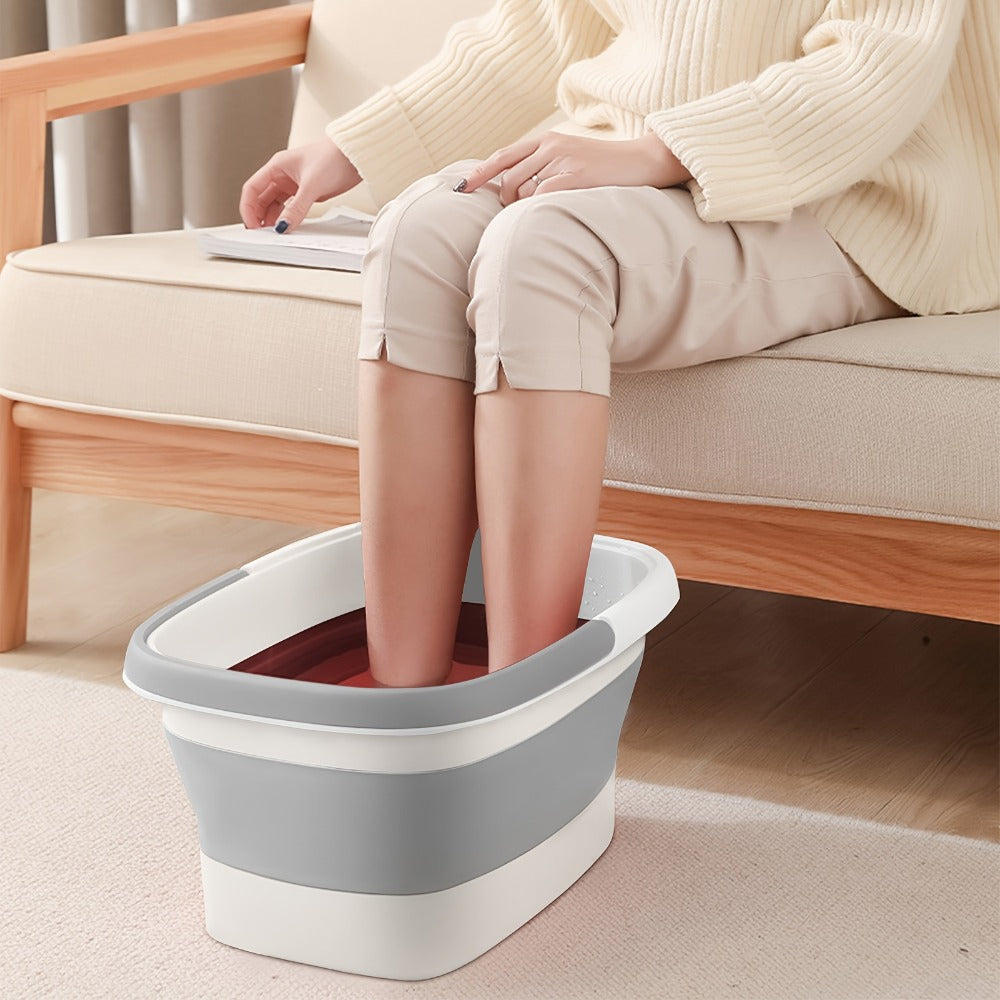 Large Collapsible Foot Soak Tub 15L 4 Gallon Foot Bath Basin Massage Acupoints Handles Foldable Multifunction Plastic Bucket Pedicure Bowl Home Spa Deep Soak Foot Relief Green