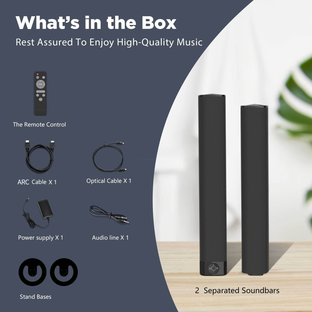 Mighty Rock TV Soundbar 32 Inch Separable Wireless Sound Bar with ARC Optical AUX, 3D Stereo 4-Driver Speaker, 3 Placement Modes, Infrared Remote Control for Smart TV Home Theater