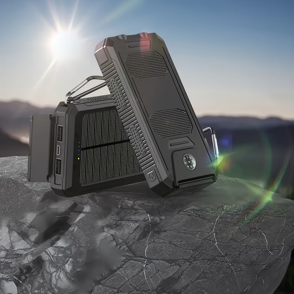 Solar Power Bank 20000mAh 40000mAh Portable Charger with Dual USB LED Flashlight & Compass - Waterproof External Battery Pack for Camping Hiking Outdoor Emergency, Compatible with iPhone Android Samsung